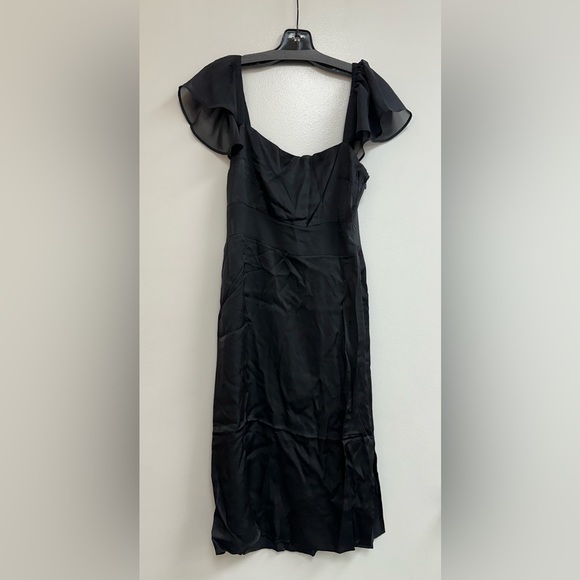 By Anthropologie Flutter-Sleeve Satin Sheath Dress in Black - Picture 4 of 6